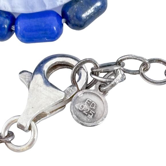 Estate Sterling Silver 925 Blue Lace Agate Lapis Lazuli Bead Necklace 18-21" - Picture 5 of 8